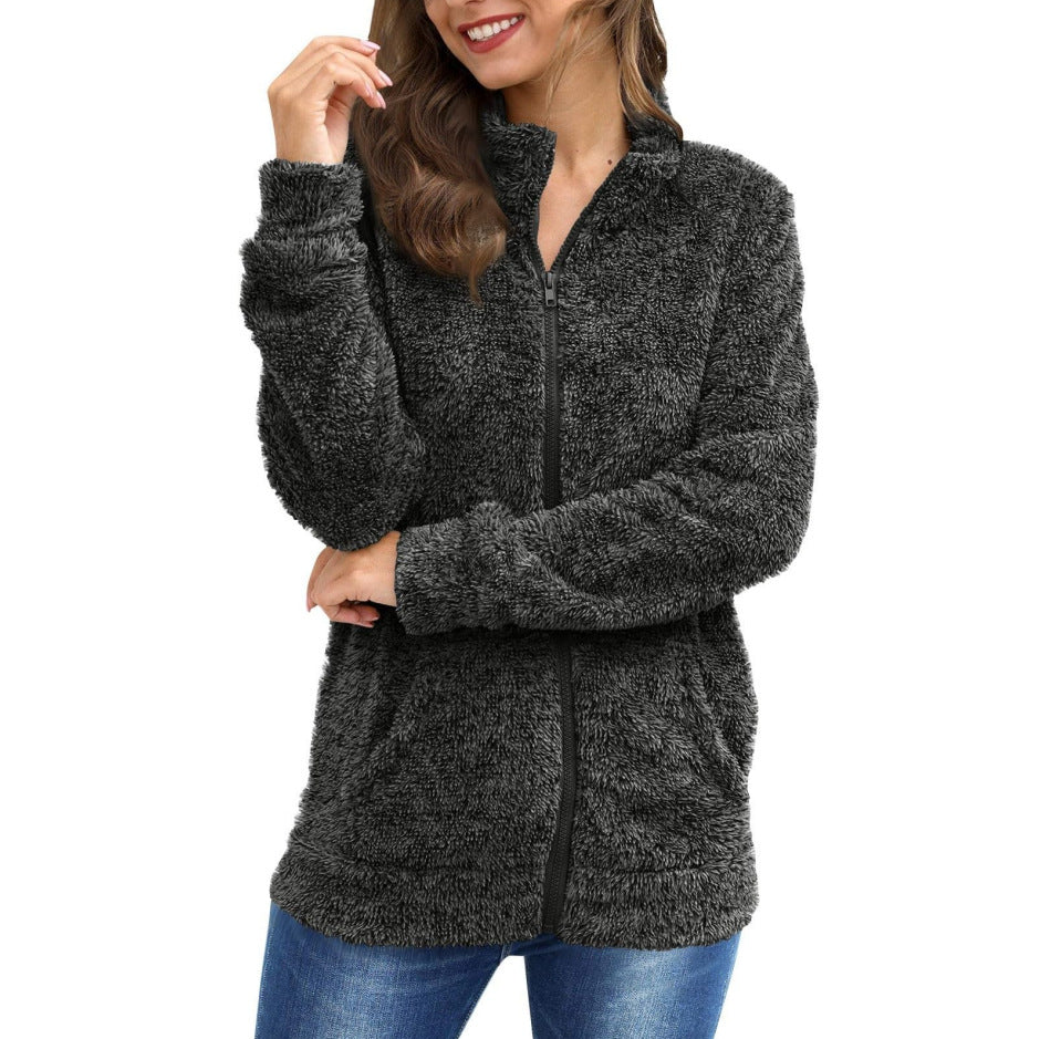 Ladies Plush Jacket with Full Zip and Soft Fleece Fabric Lune London