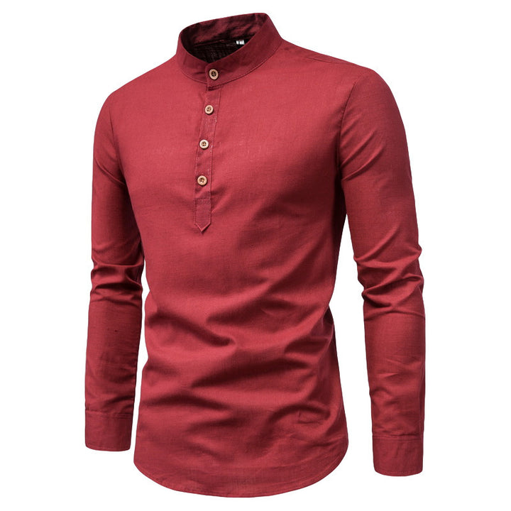 Men's long sleeve shirt with Henley neckline and decorative button placket Lune London