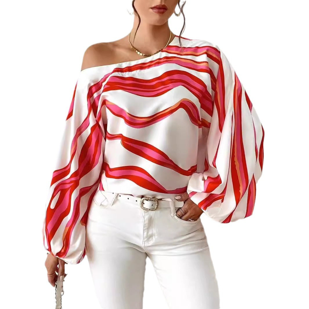 Lune London off-shoulder satin blouse for women with puff sleeves