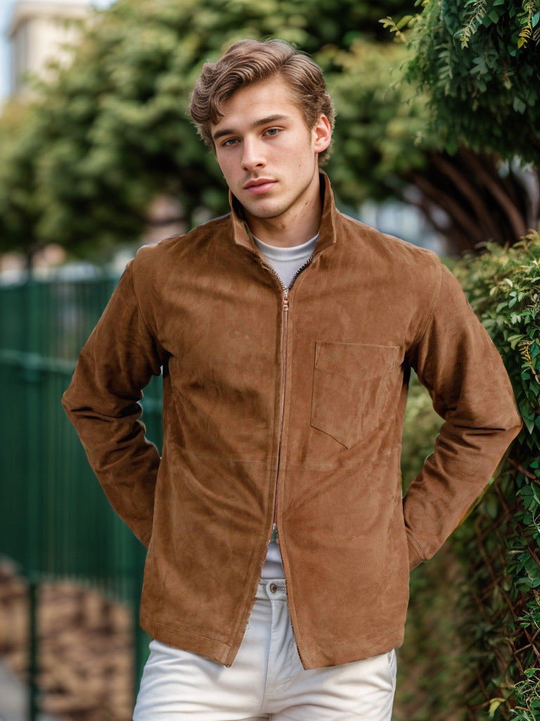 Men's suede jacket with high collar and practical chest pocket Lune London