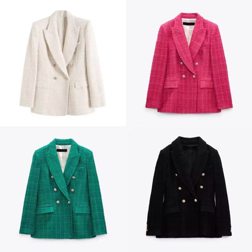 Women’s lined blazer jacket with plaid pattern and practical pockets Lune London