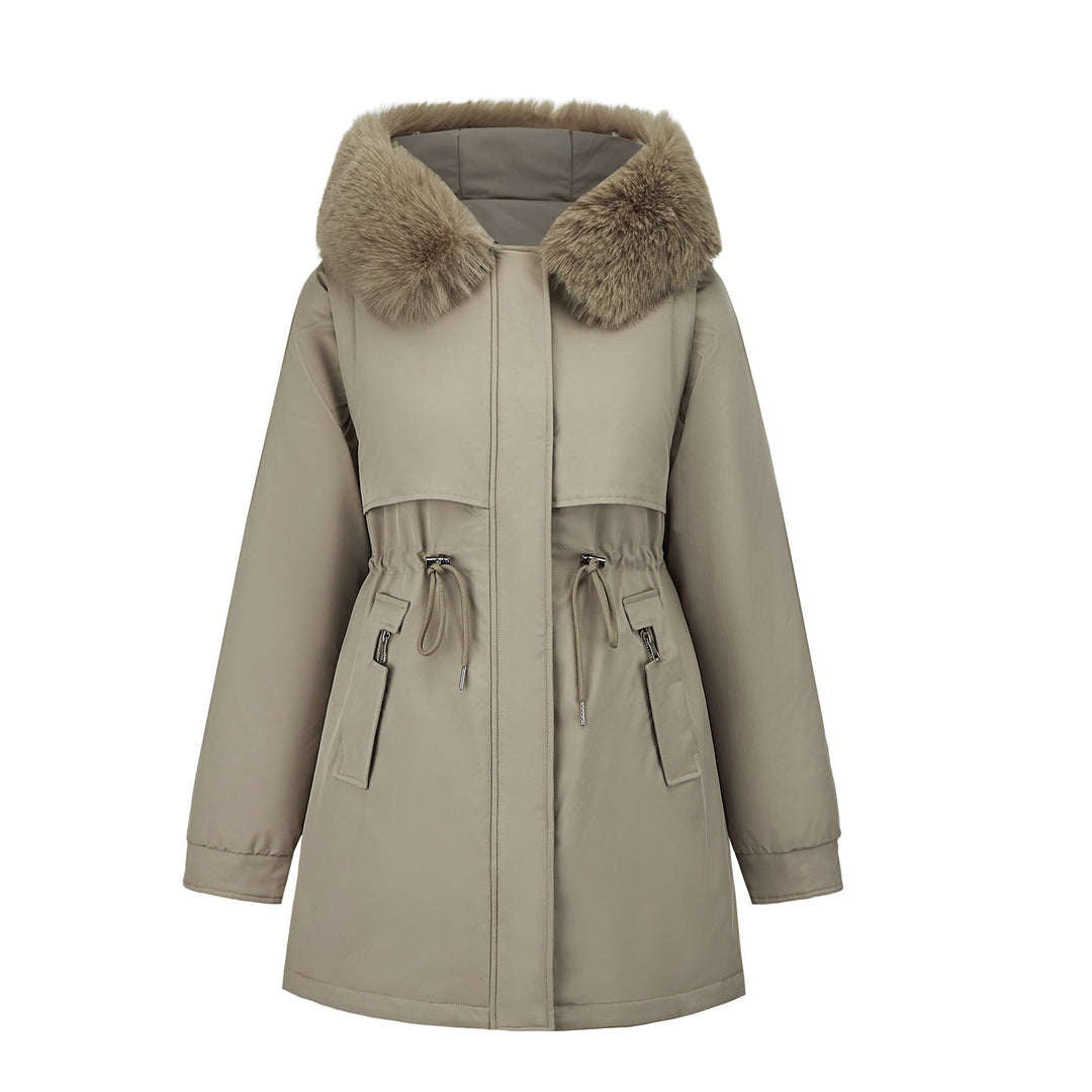 Women's Functional Parka with Removable Faux Fur Collar and Waist Drawstring Lune London