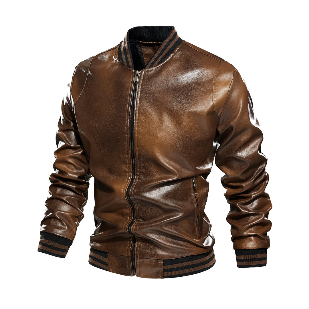 Classic leather jacket for men with elastic ribbed edges Lune London