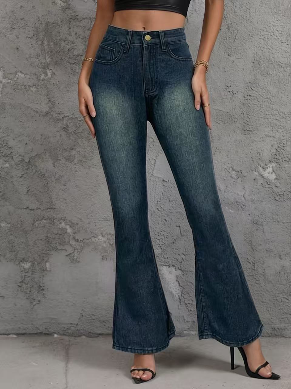 Women's Flared Jeans with High Waist and Unique Texture Design Lune London