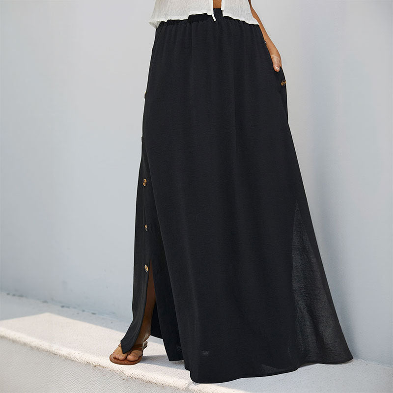 High-waisted maxi skirt for women with button details Lune London