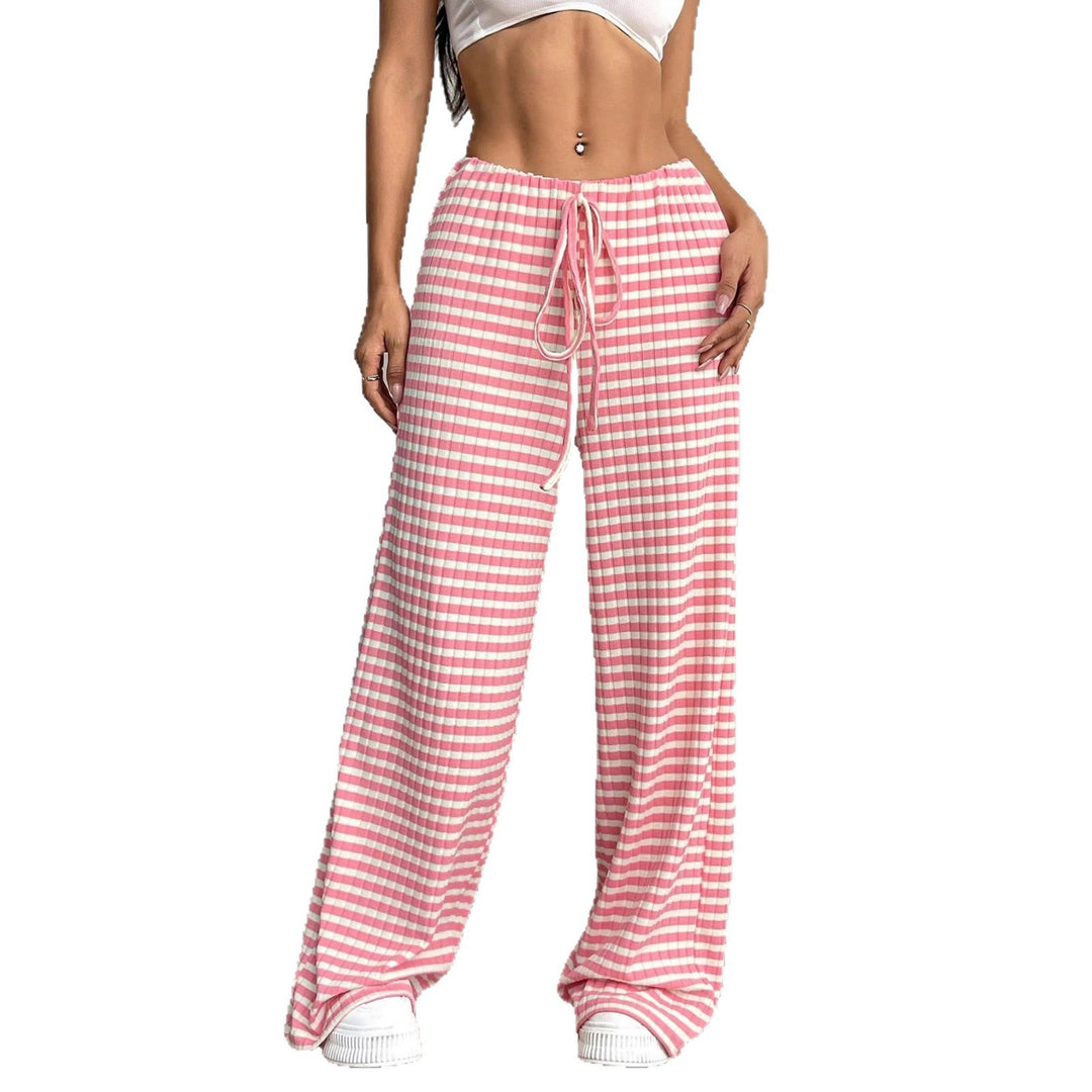 Wide striped palazzo pants in lightweight cotton for women with tie belt Lune London