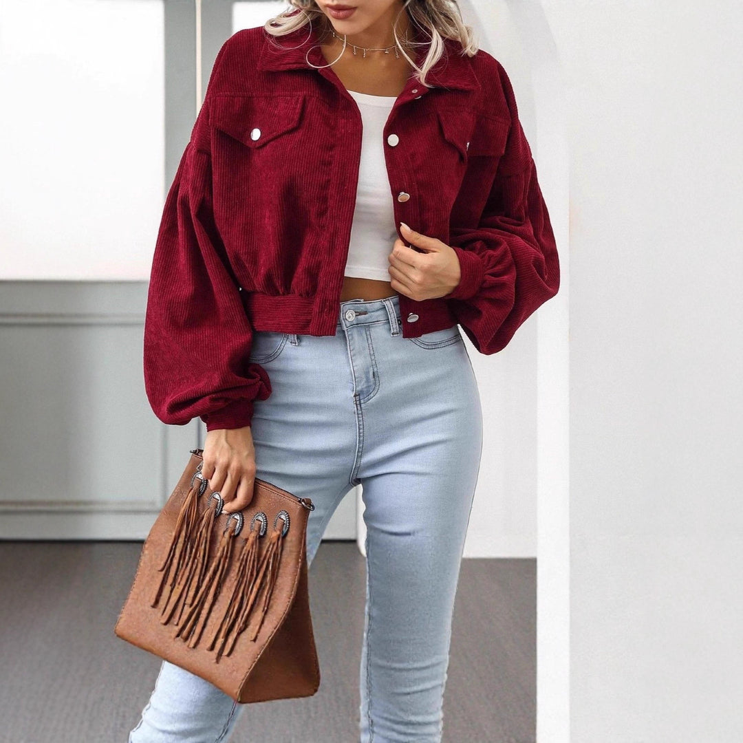 Corduroy jacket for ladies with voluminous sleeves and button details Lune London