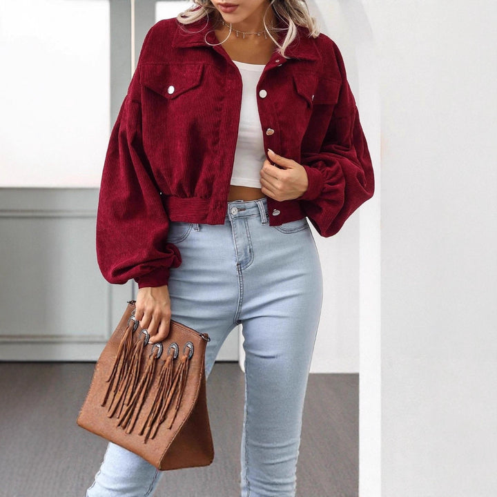 Corduroy jacket for ladies with voluminous sleeves and button details Lune London
