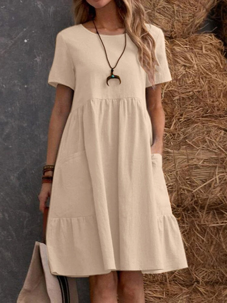 Casual cotton dress for women with pockets and ruffle Chic and Style