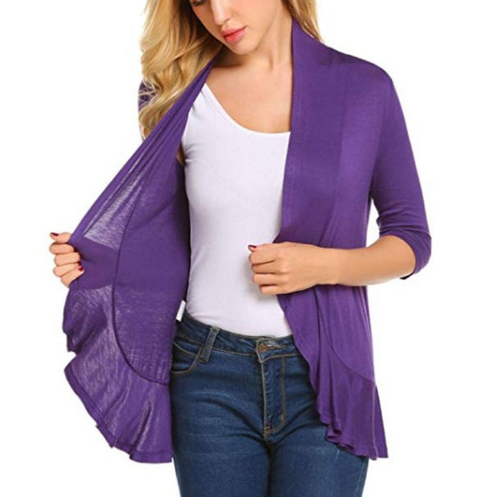 Women's Fashionable Cardigan with Asymmetrical Cut and Flutter Details Chic & Stil