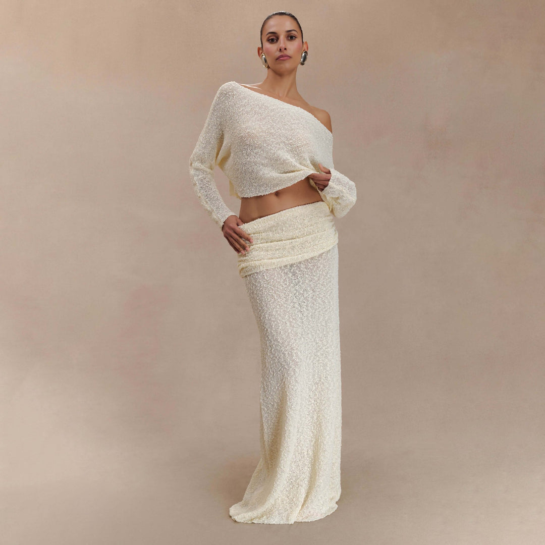 Elegant set for women composed of a cropped top and a maxi skirt with ruffle details Lune London