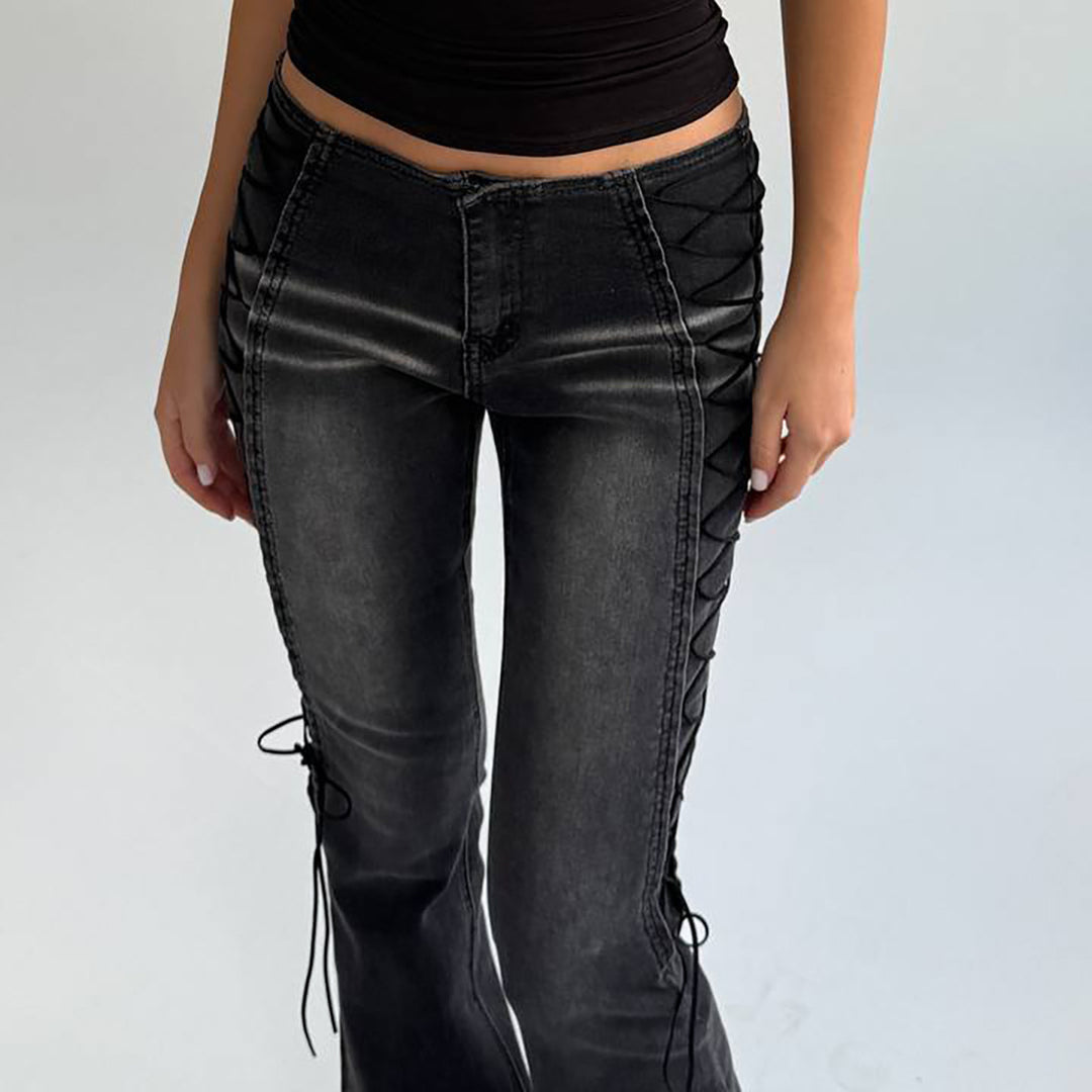 Flared jeans for women with a chic and stylish innovative lace-up design
