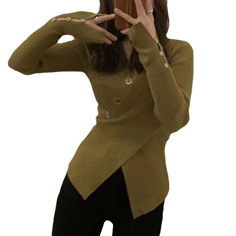 Women's knitted jacket with asymmetrical cut and decorative buttons Lune London
