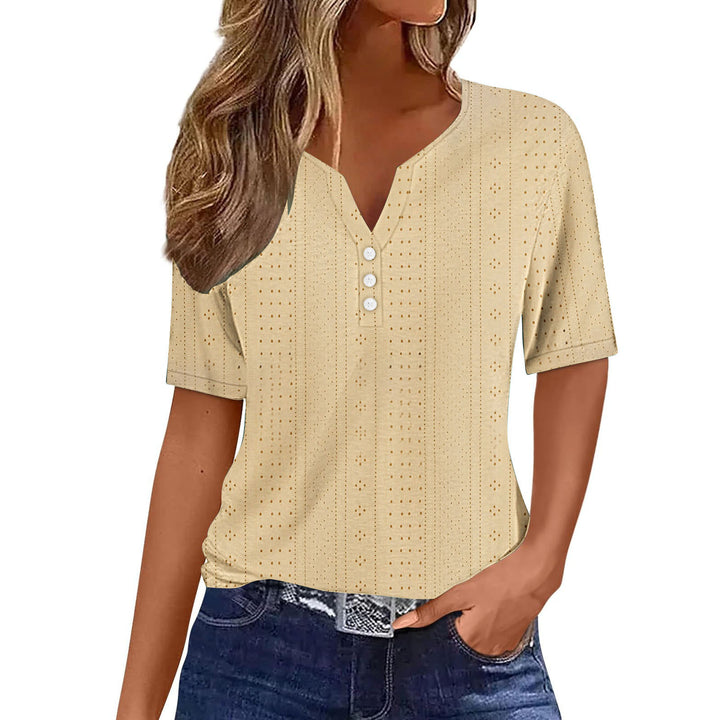 Short sleeve shirt for women with button details and fine plunging mesh structure Lune London