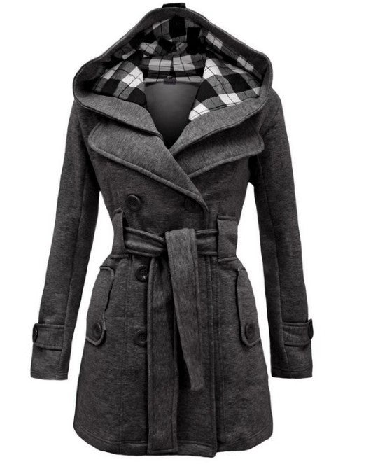 Manteau élégant pour dames avec capuche et motif à carreaux Chic & Stil