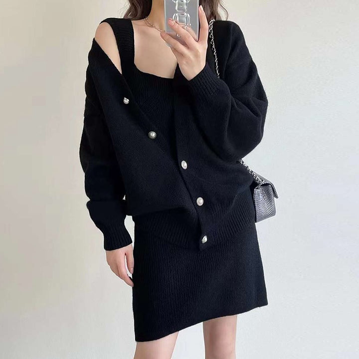 Knit dress for women with a fine rib pattern and an asymmetrical cut Lune London