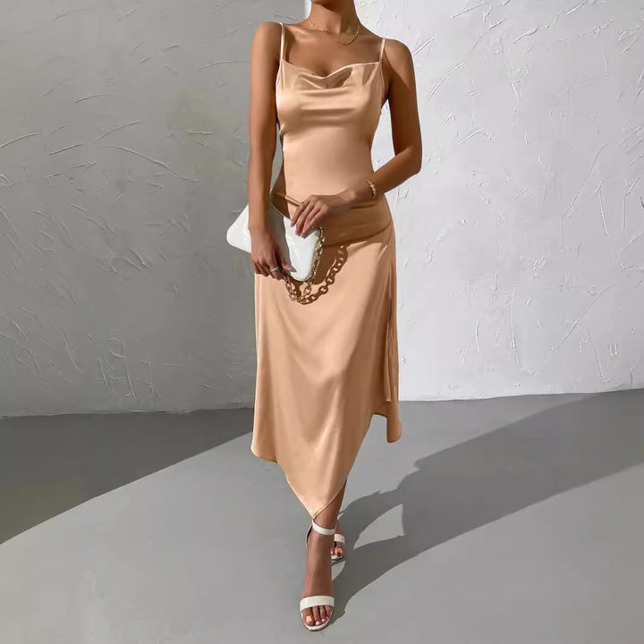 Long satin dress for women with sensual slit Lune London