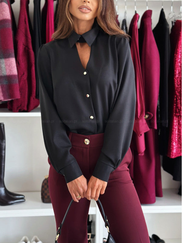 Ladies Elegant blouse with chic collar and decorative buttons Lune London