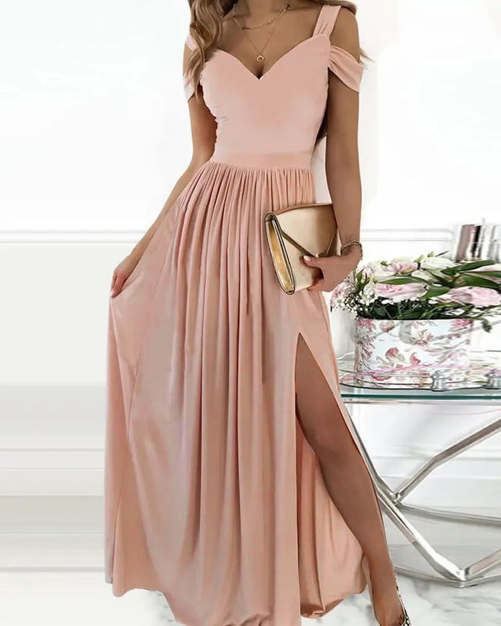 Maxi dress for women with charming neckline and asymmetrical slit Lune London