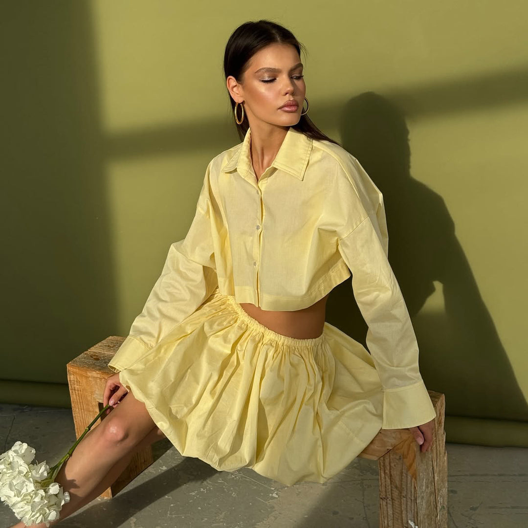 Lune London ruffle crop top and short set for women