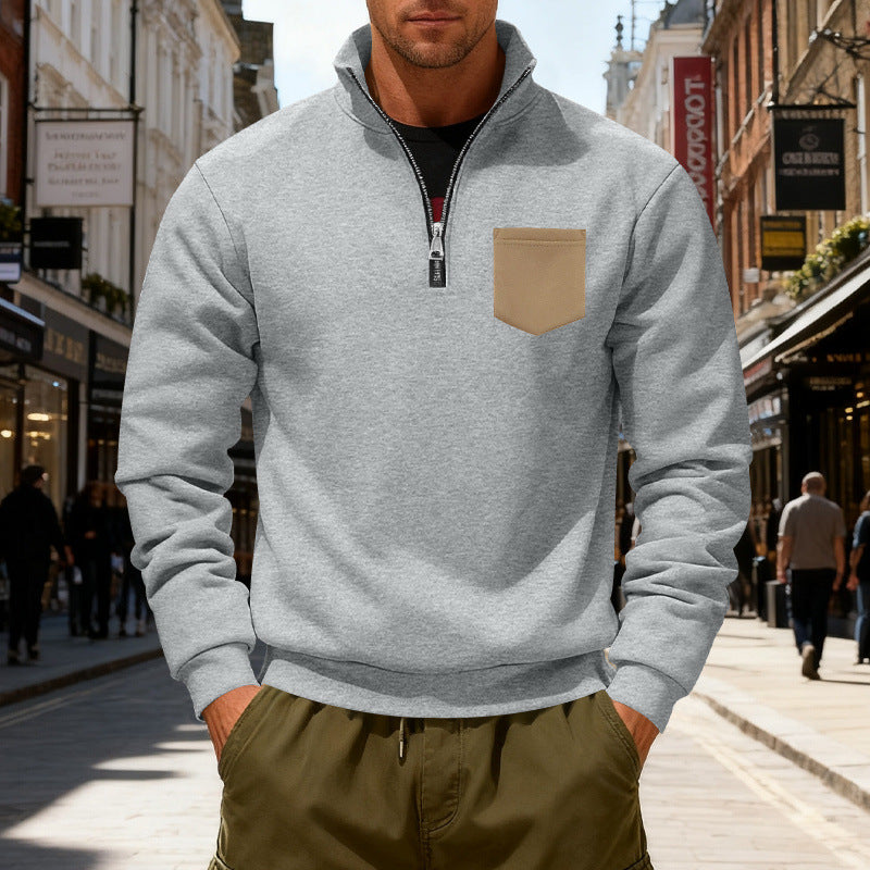 Men's fashionable sweatshirt with half zipper and applied pocket Lune London