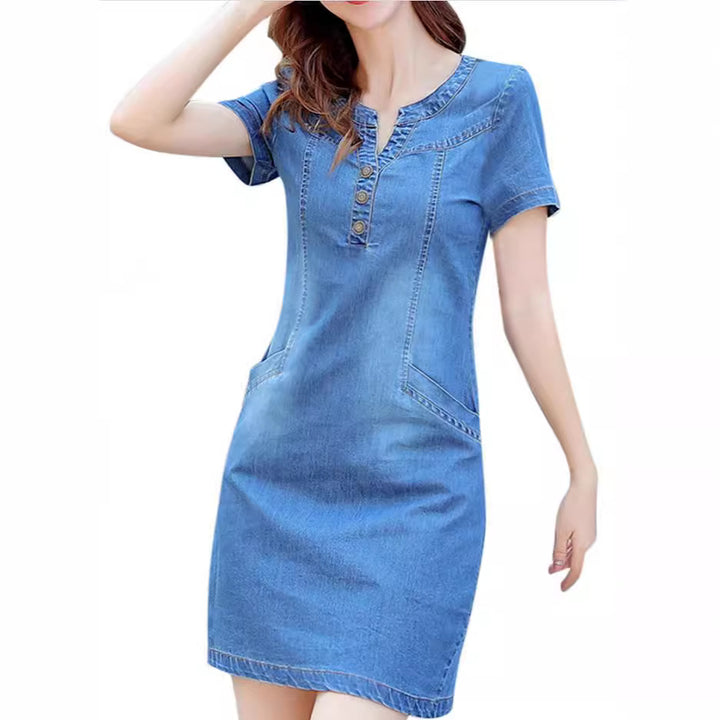 Women’s denim dress in a casual cut with button details and practical pockets Lune London