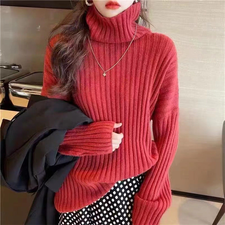 Woman Knit top with turtleneck and asymmetrical cut and fine ribbed structure Lune London