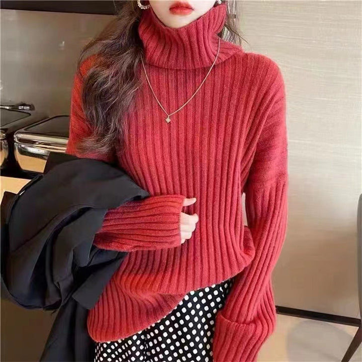 Woman Knit top with turtleneck and asymmetrical cut and fine ribbed structure Lune London