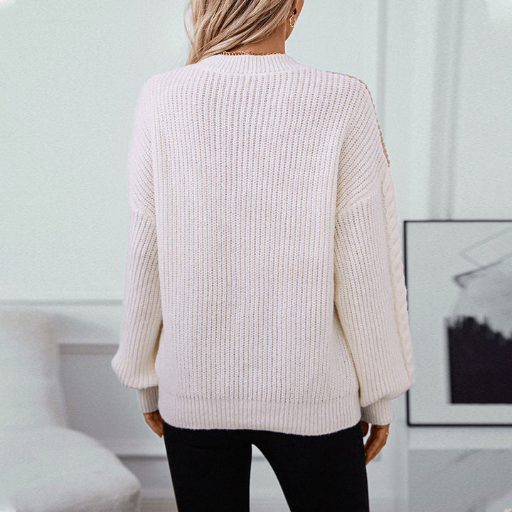 Trendy knitted sweater for women with refined twisted pattern sleeves and contrasting colors Lune London