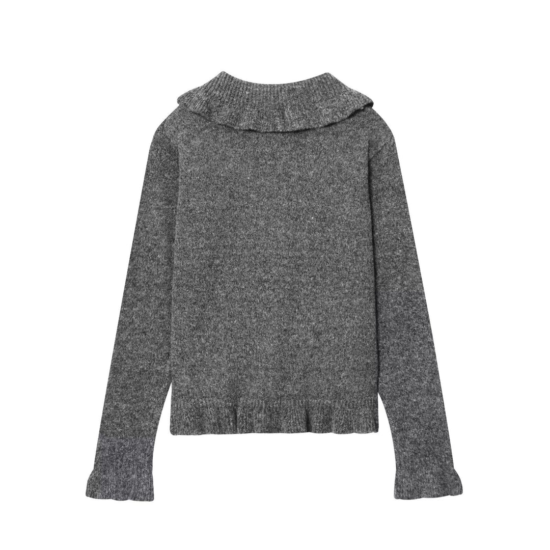 Knitted jacket for women with a large collar and button placket Lune London