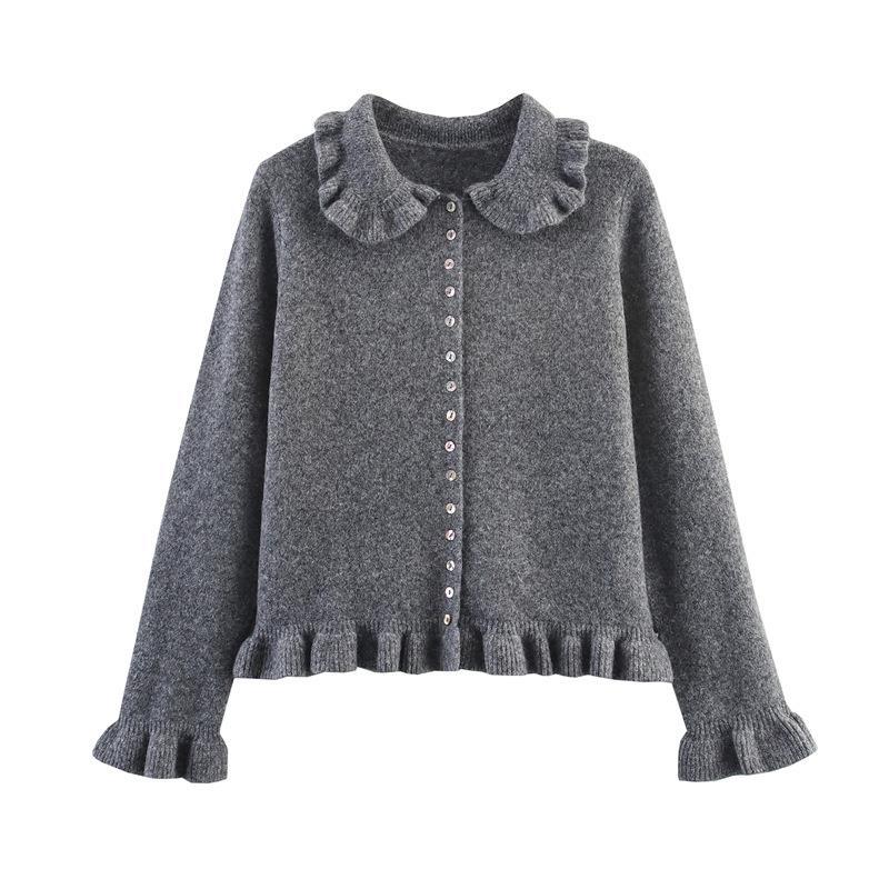 Knitted jacket for women with gathered finishes and a decorative collar Lune London