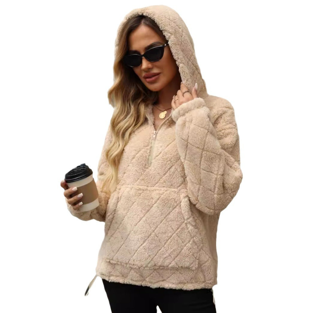 Ladies Soft Hoodie with High Collar and Chic Kangaroo Pocket