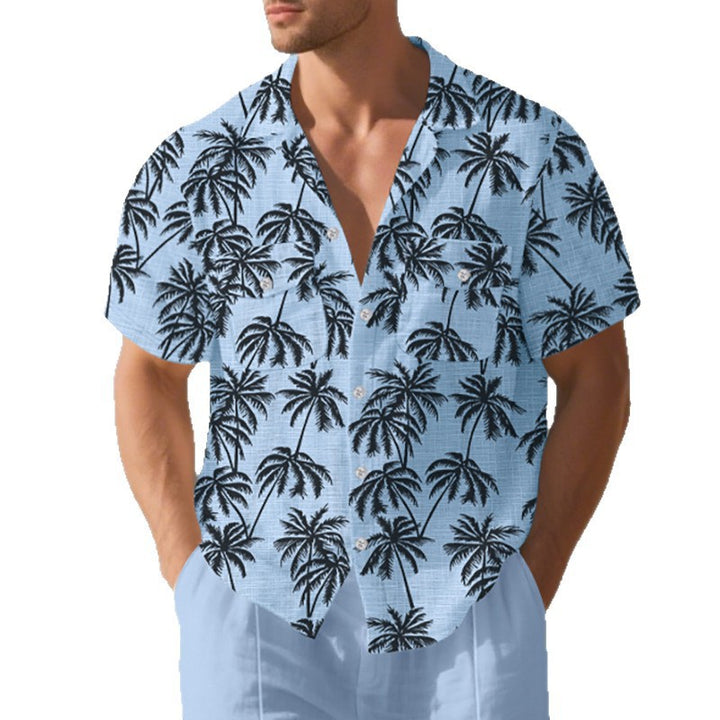 Short-sleeve shirt for men with palm pattern and practical chest pocket Lune London