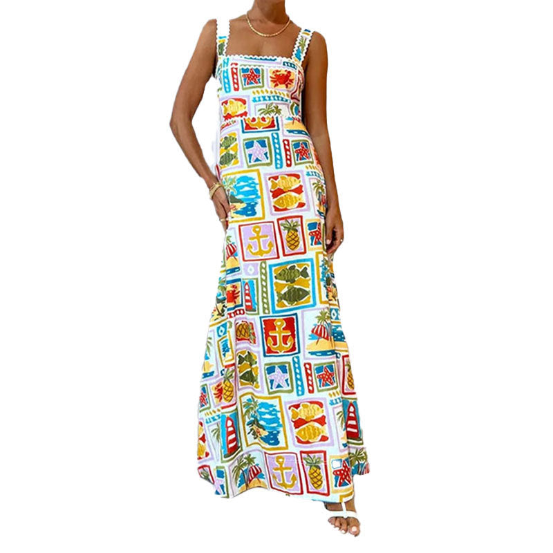 Robe Maxi Jouet Femme avec Imprimé Coloré et Fines Bretelles Chic & Stil