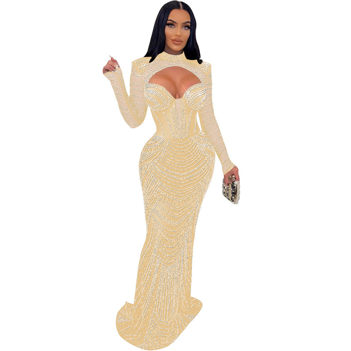 Chic evening dresses and style in transparent chiffon with long sleeves for ladies