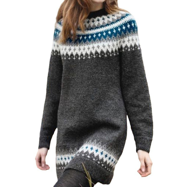 Robe femme en tricot avec motif nordique ludique et col montant Chic & Stil