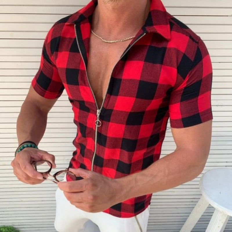 Men's Short Sleeve Shirt with Zipper Lune London