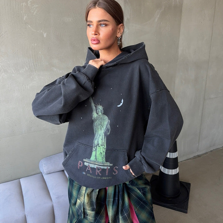 Oversized women's hoodie with artistic print Lune London