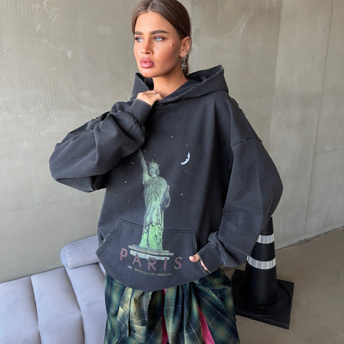 Oversized women's hoodie with artistic print Lune London