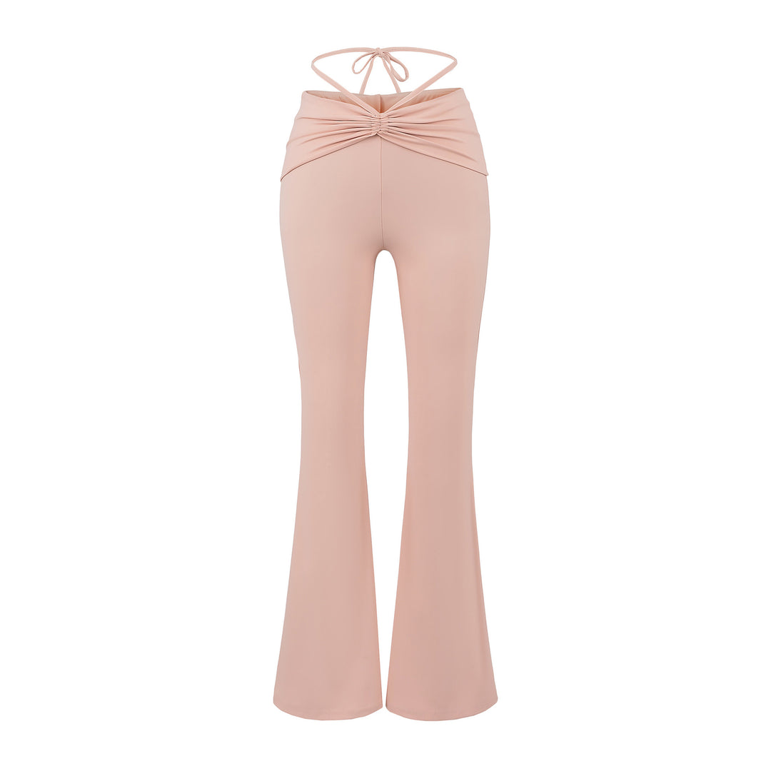 Elegant flared trousers for ladies with gathers at the waist and tie belt Lune London