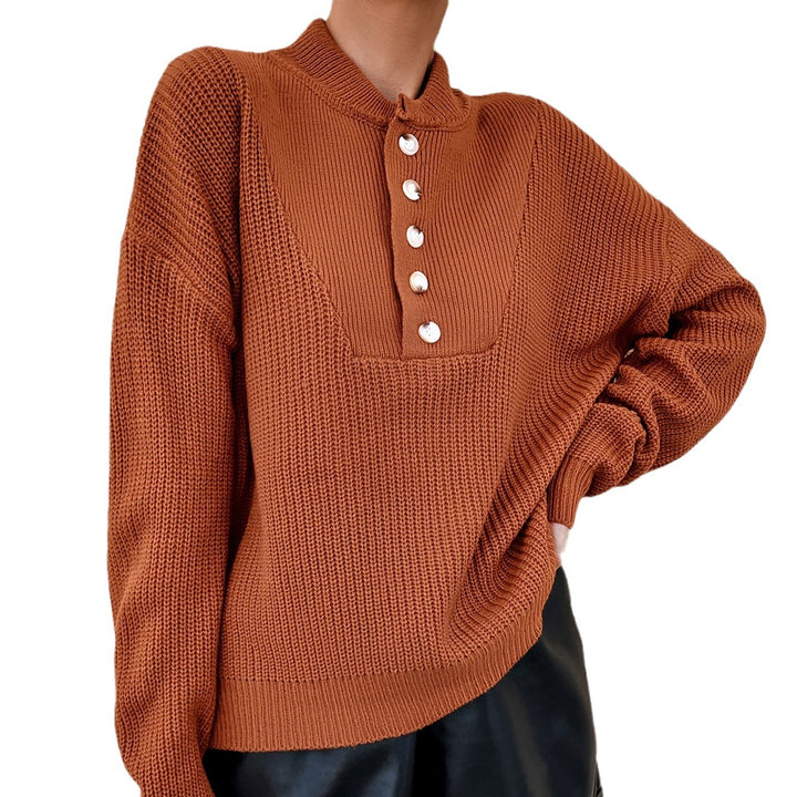 Knit sweater for women with button placket and textured design Lune London