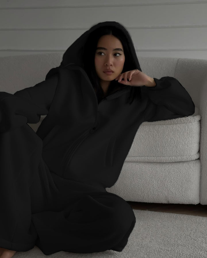 Ladies casual jumpsuit with hood and zipper Lune London