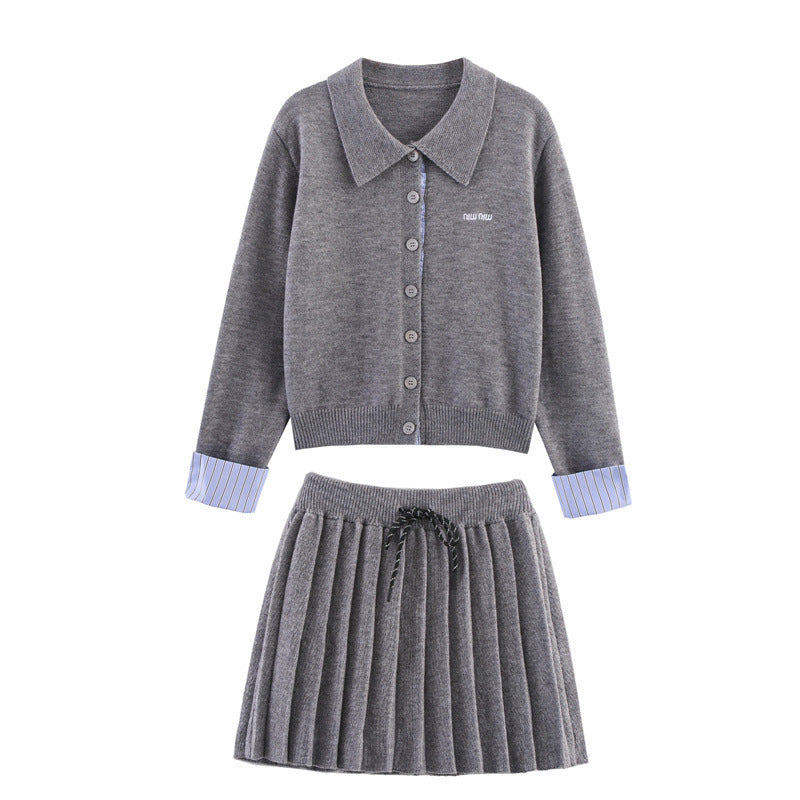 Women's knit set with shirt collar and pleated skirt Lune London