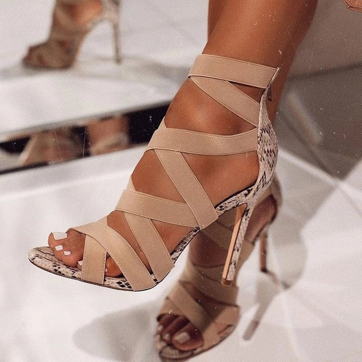 Women's platform sandals with adjustable straps and an elegant design in snake leather Lune London