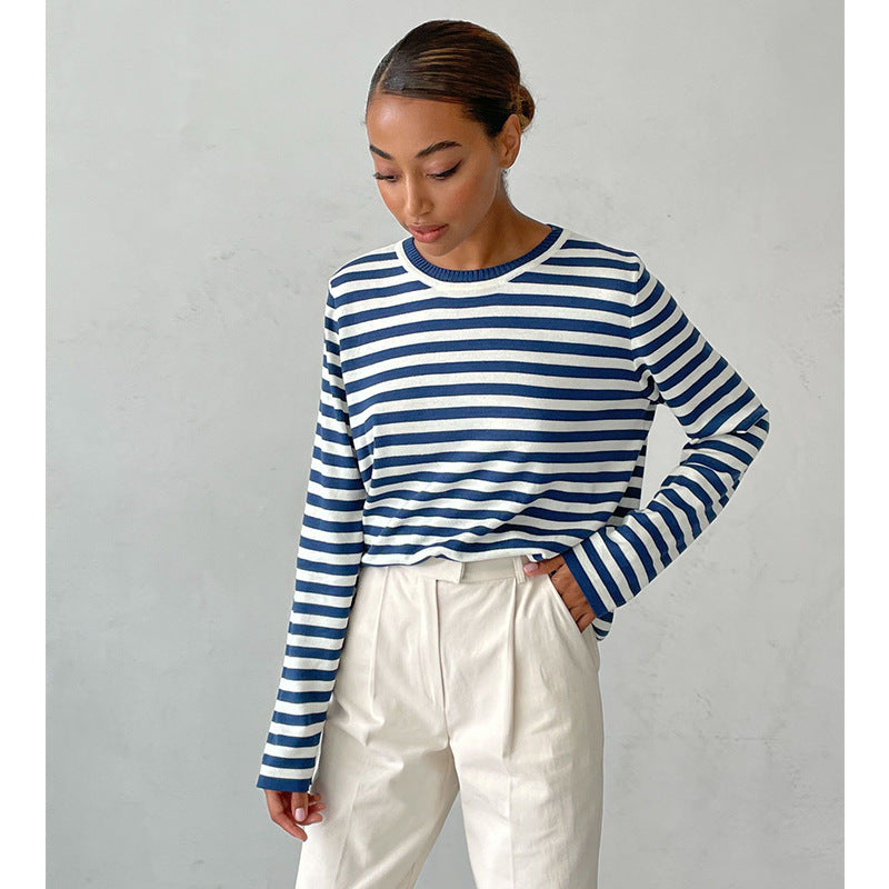 Women long sleeve striped sweater with round neck and loose fit Lune London