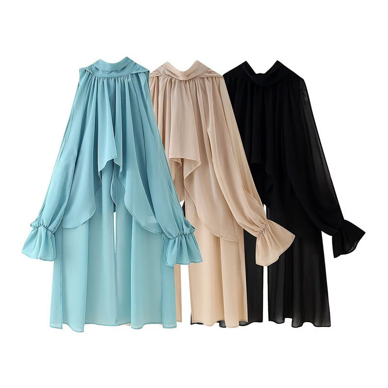 Women's Elegant Chiffon Cape with Voluminous Sleeves Lune London