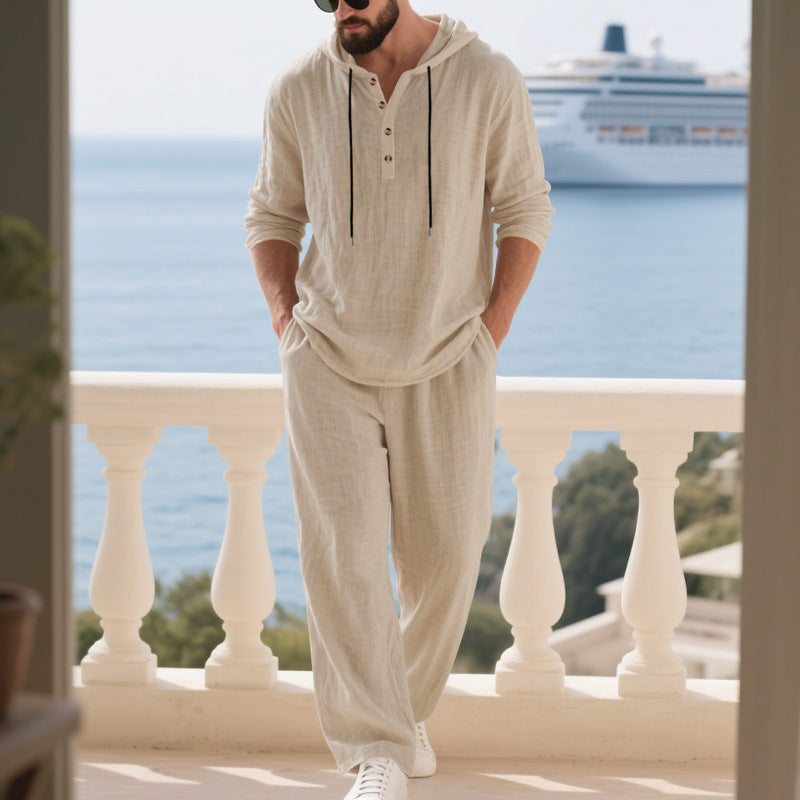 Men's Casual Linen Hoodie Set with Practical Pockets and Relaxed Fit Lune London
