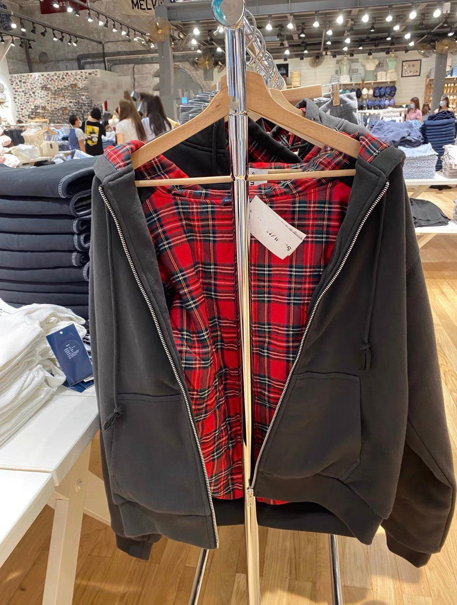 Veste à capuche décontractée pour femme avec doublure à carreaux Chic & Stil