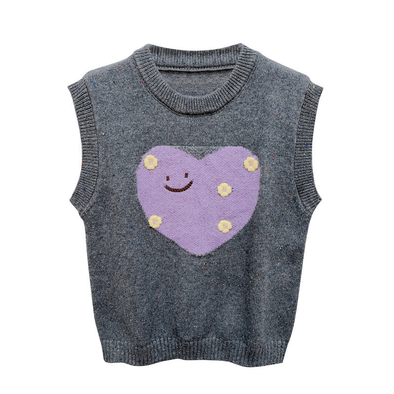 Ladies cute knitted vest with heart pattern and sleeveless Lune London