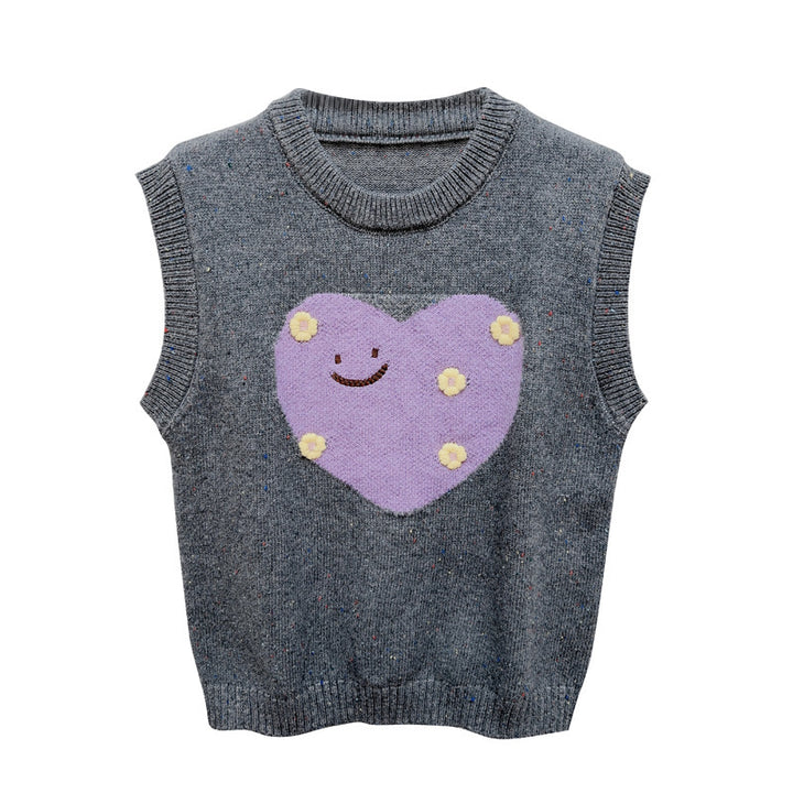 Ladies cute knitted vest with heart pattern and sleeveless Lune London